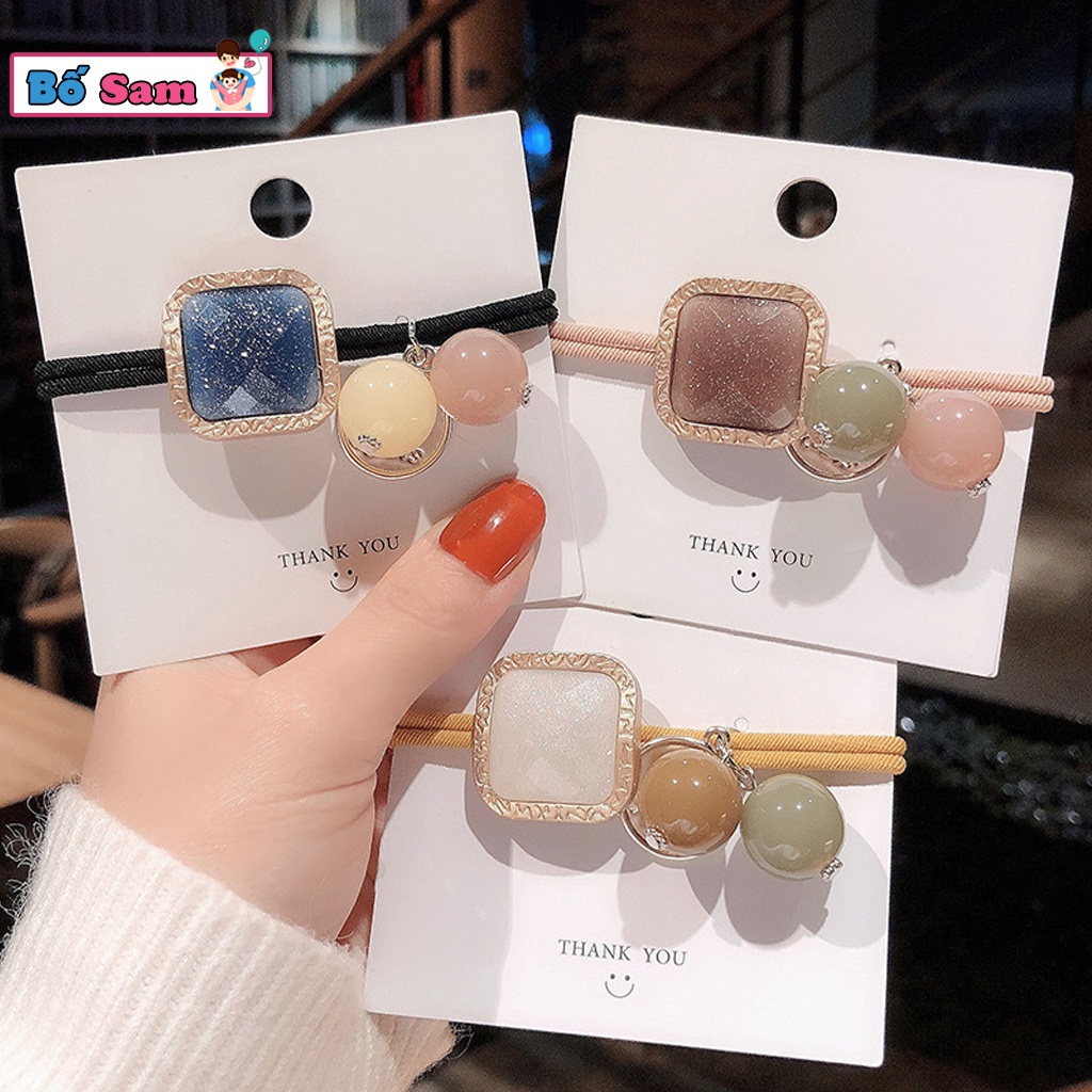 Dây buộc tóc đính đá vuông phong cách Hàn Quốc thời trang cho nữ Shop Bố Sam