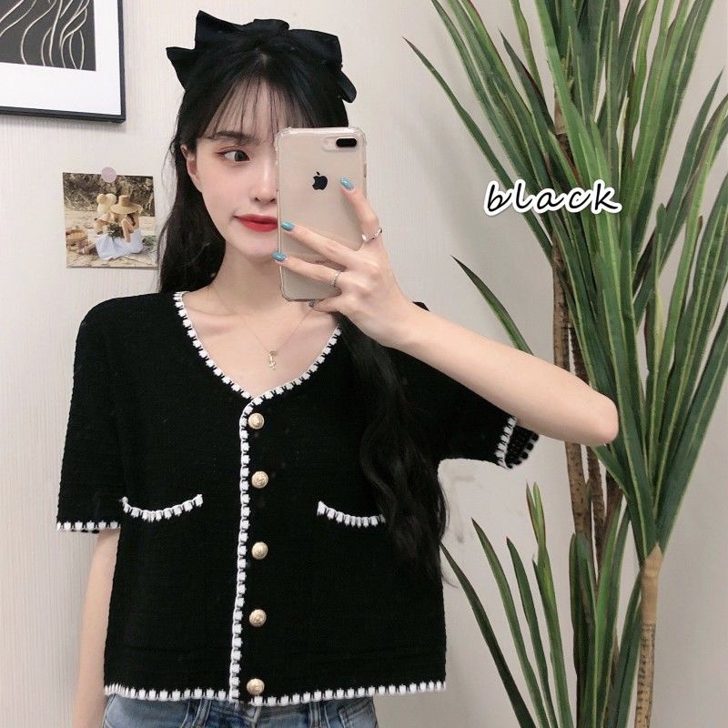 Áo Khoác Dệt Kim Mỏng Tay Ngắn Phong Cách Hàn Quốc Mới Cho Nữ