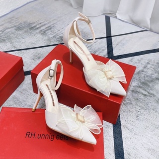 Sandal nơ lụa bít mũi gót nhọn fullbox hàng quảng châu cao cấp