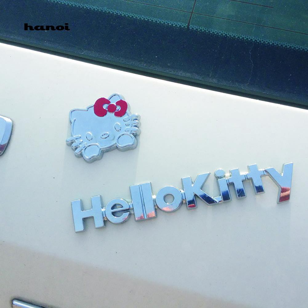 Set 2 decal kim loại hình mèo Hello Kitty dán xe hơi dễ thương