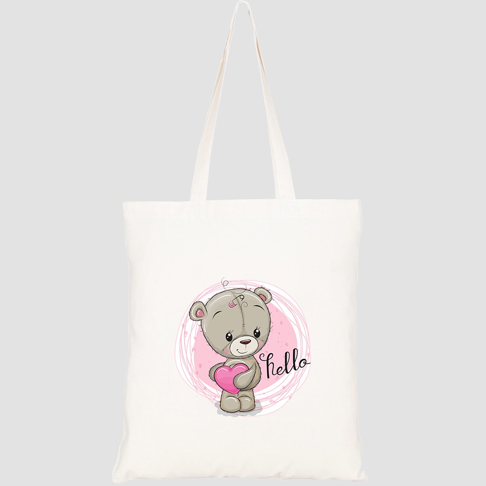 Túi vải tote canvas HTFashion in hình cute cartoon teddy bear girl HT329