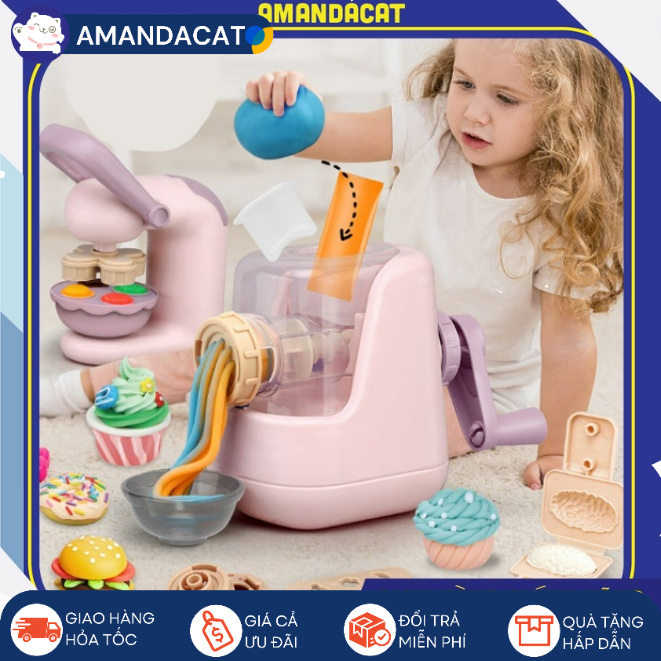Bộ đồ chơi máy làm bánh, làm kem từ nhựa và đất nặn cao cấp không độc hại giúp trẻ phát triển tư duy sáng tạo