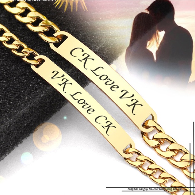 Lắc tay cặp inox màu vàng không đen không gỉ