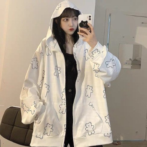 Áo khoác gấu trắng viền đen chất nỉ cotton MEMN 426