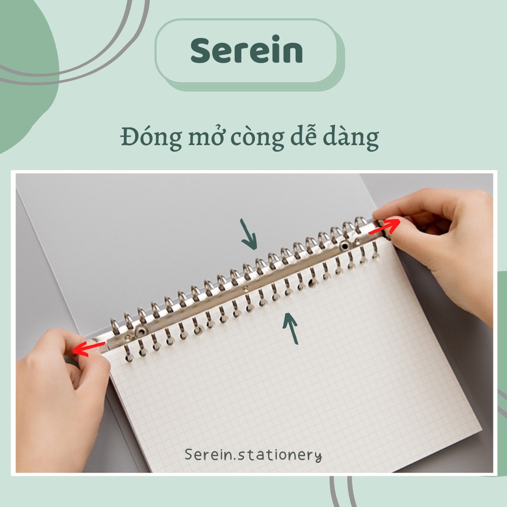 Sổ còng Binder A4 B5 A5 8 còng kèm ruột giấy refill làm planner bullet journal SEREIN