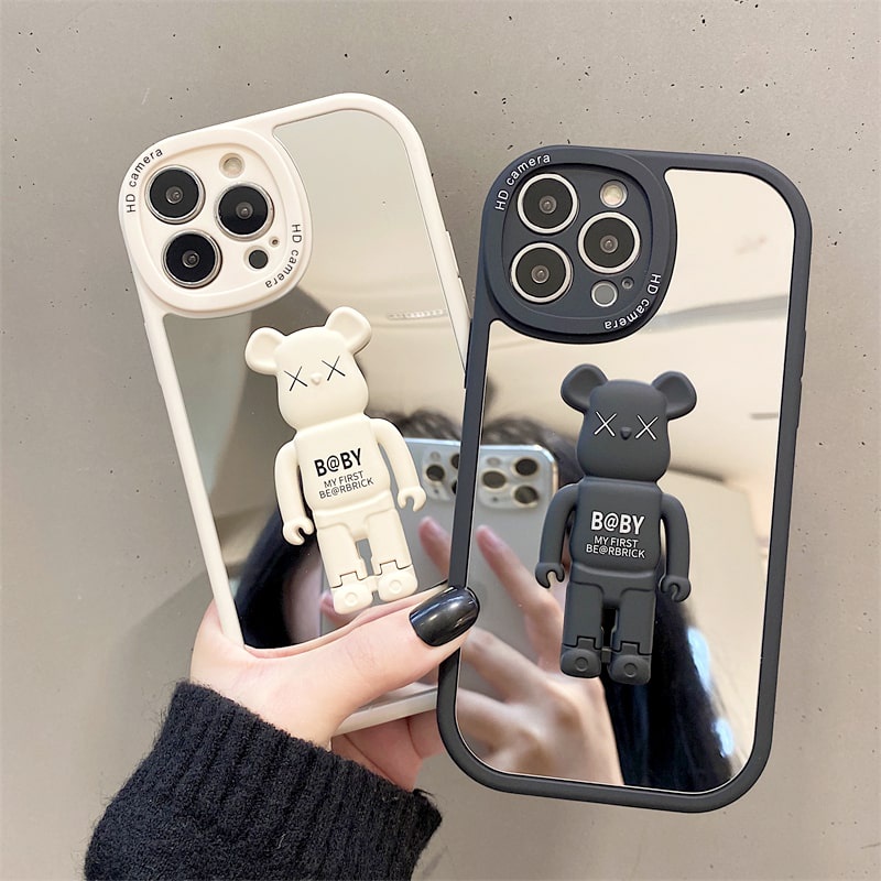 Ốp lưng iphone Bear gương 3D chống lưng cam tròn 6/6plus/6s/6splus/7/7plus/8/8plus/x/xs/11/12/13/14/pro/max/promax/plus