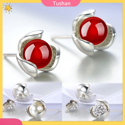 Bông tai mạ bạc 925 hình bông hoa đính đá độc đáo
