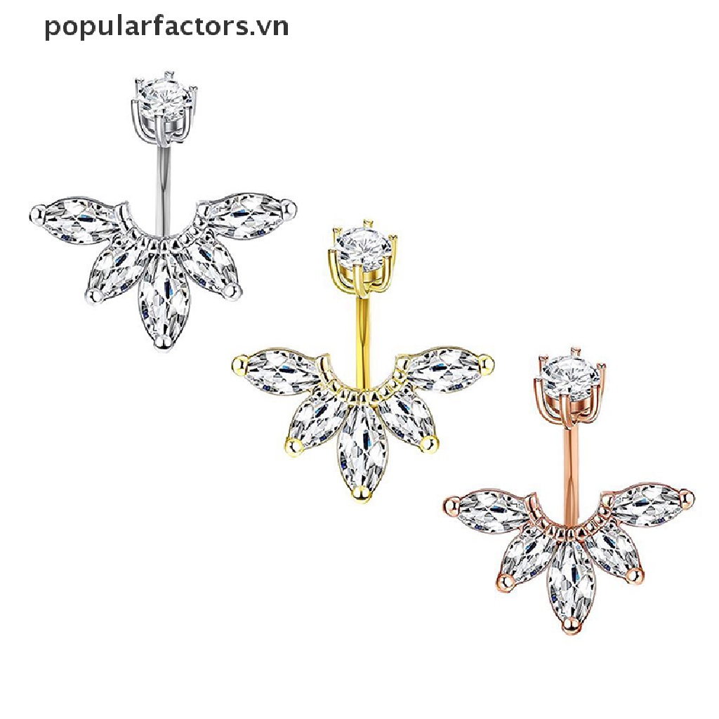 Khuyên rốn bằng thép không gỉ hình hoa đính pha lê