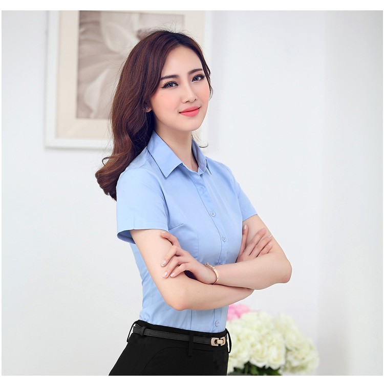 Áo sơ mi nữ tay ngắn HATOP cao cấp vải cotton loại 1 màu xanh ASXN213