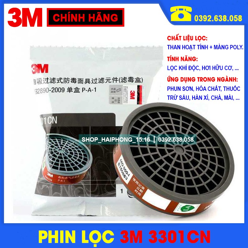 [CHÍNH HÃNG] Mặt Nạ Phòng Độc 3M 3200 + Phin Lọc 3M 3301CN + Bông Lọc 3M 3N11CN + Lắp giữ bông lọc 3M 385CN.