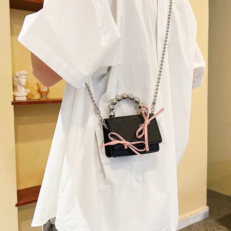 Túi đeo chéo mini túi nơ dây xích tay cầm ngọc trai túi hộp vuông cô gái ngọt ngào dễ thương