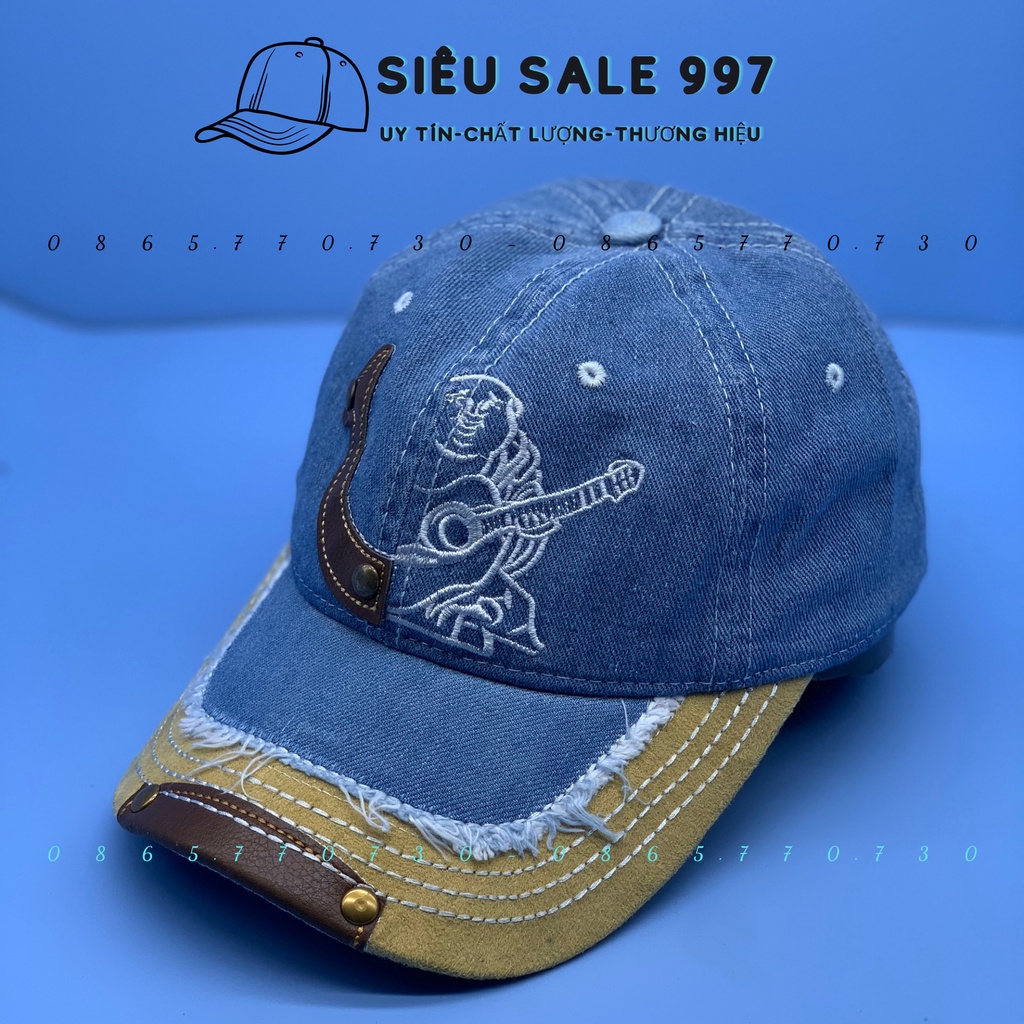 NÓN ÔNG ĐỊA JEAN PHỐI DA, MŨ LƯỠI THÊU ÔNG ĐỊA THÊU PHỐI DA CỰC CHẤT