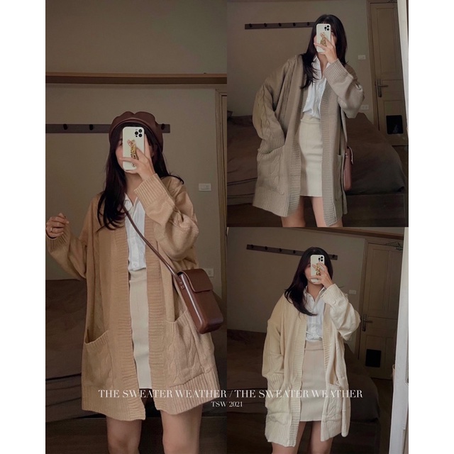 Áo khoác cardigan len thừng dáng dài kèm đai chất đẹp ( Ảnh thật ) | BigBuy360 - bigbuy360.vn