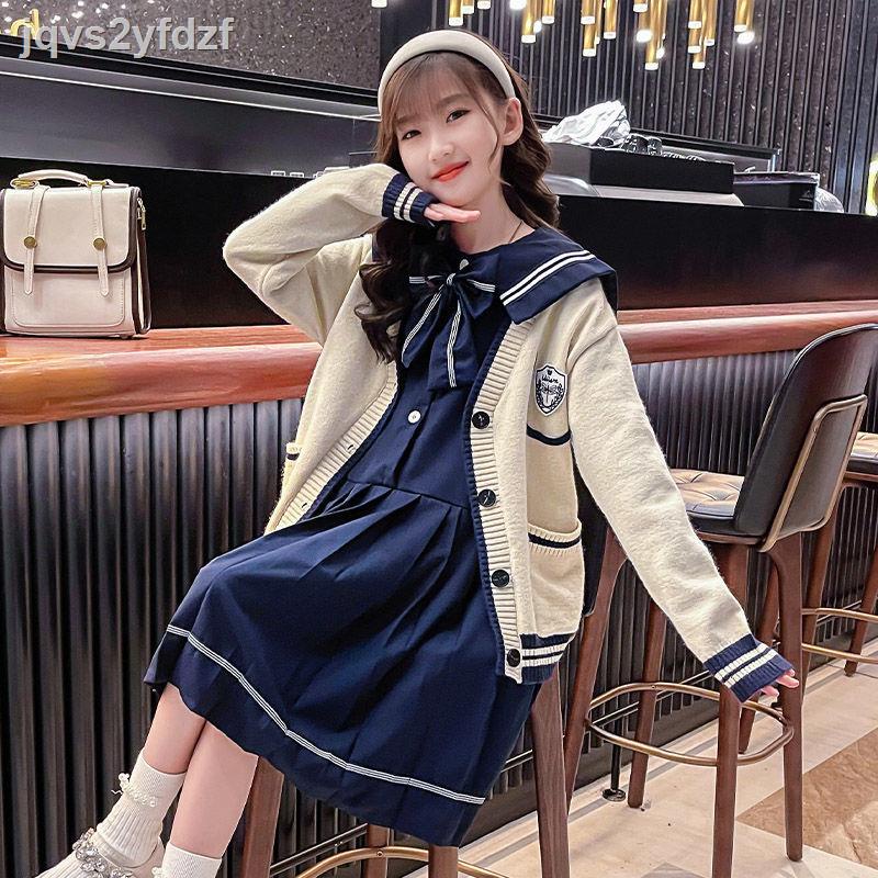 ❡Zhongdatong 2021 thời trang mới mùa thu cô gái ăn mặc kiểu phương tây Váy dài tay Hàn Quốc Cậu bé thủy triều 13 tuổi