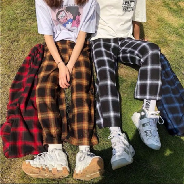 [Có Giải Rút+Cam Kết Đổi Trả]Quần Kẻ Caro Ống Rộng, Quần Baggy Ống Rộng Nam Màu Đen Có Giải Rút Vải Không Xù-CR01