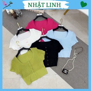 Áo len mỏng ngắn tay nhật linh áo len dáng croptop cổ u nhẹ nhàng xinh xắn - a639
