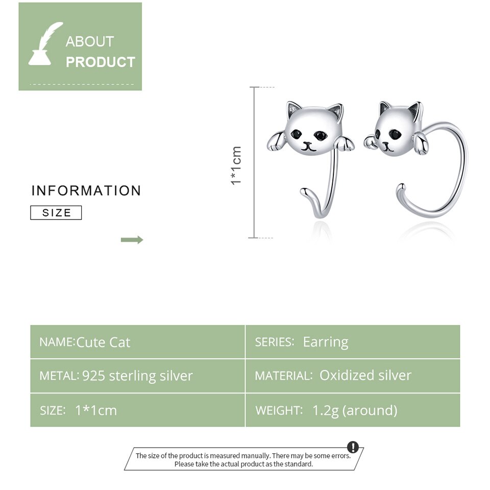 Bông tai Bamoer SCE965 chất liệu bạc 925 hình mặt mèo phối đuôi ngộ nghĩnh thời trang cho nữ