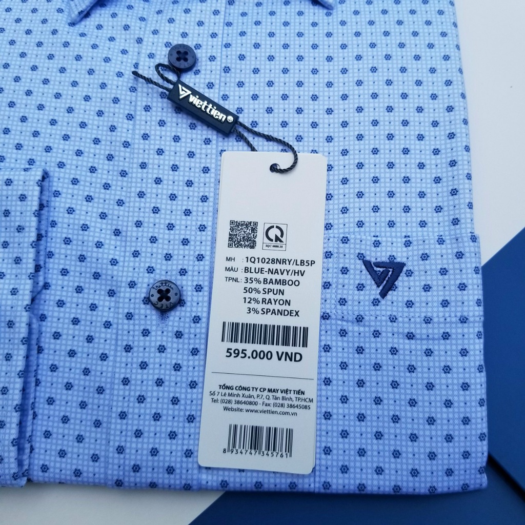 Aó sơ mi nam Việt Tiến dài tay mã 1Q1028NRY chính hãng, cao cấp  - form suông REGULAR - tà bầu , họa tiết .SHOP HỨA
