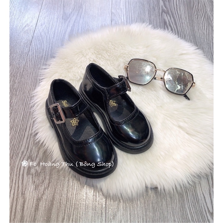 Giày búp bê da đen cho bé gái