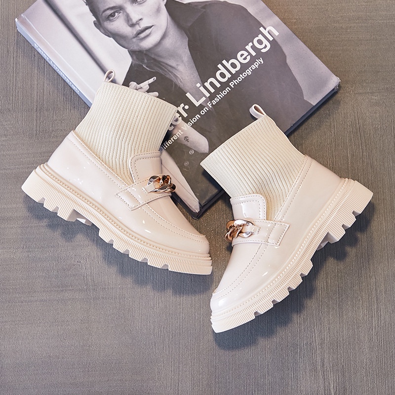 Giày boot vải dệt kim co giãn thoáng khí phong cách mùa thu thoáng mát đáng yêu cho bé gái 2021 26-36