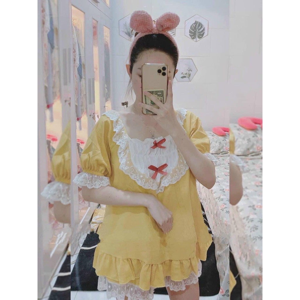 Bộ Mặc Nhà Nữ Dáng Tiểu Thư Dễ Thương, Chất Thun Cotton Mịn, [Ảnh Thật]   [FREESHIP] | BigBuy360 - bigbuy360.vn
