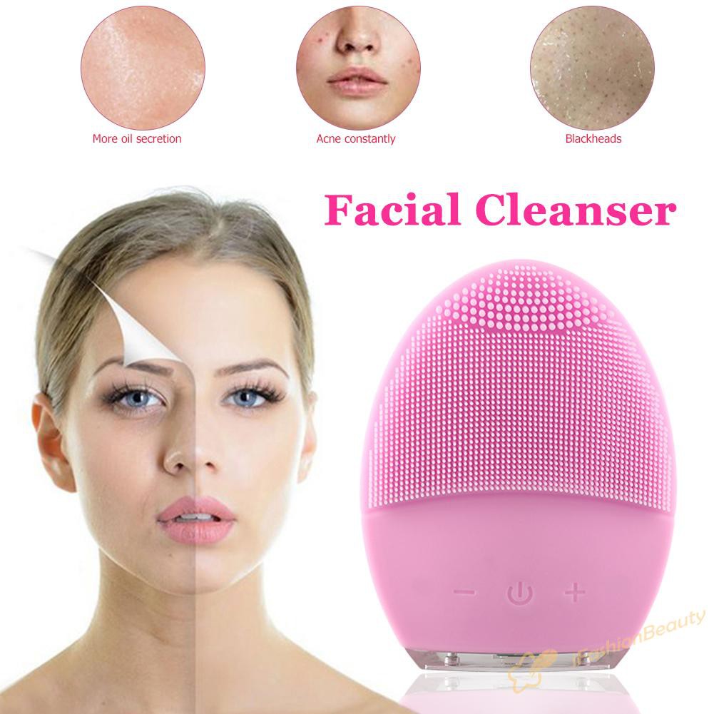 【New】Face Cleansing Brush Electric Facial Massager Silicone Vibration Cleaner