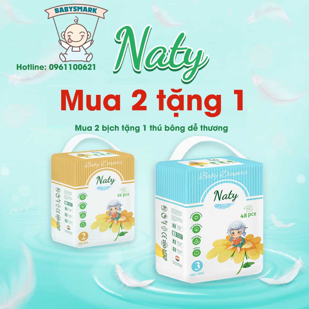 Tã/Bỉm Naty HỮU CƠ chất lượng châu Âu Dán/Quần size S56/M48/L44 Và M58/L54/XL48/XXL42