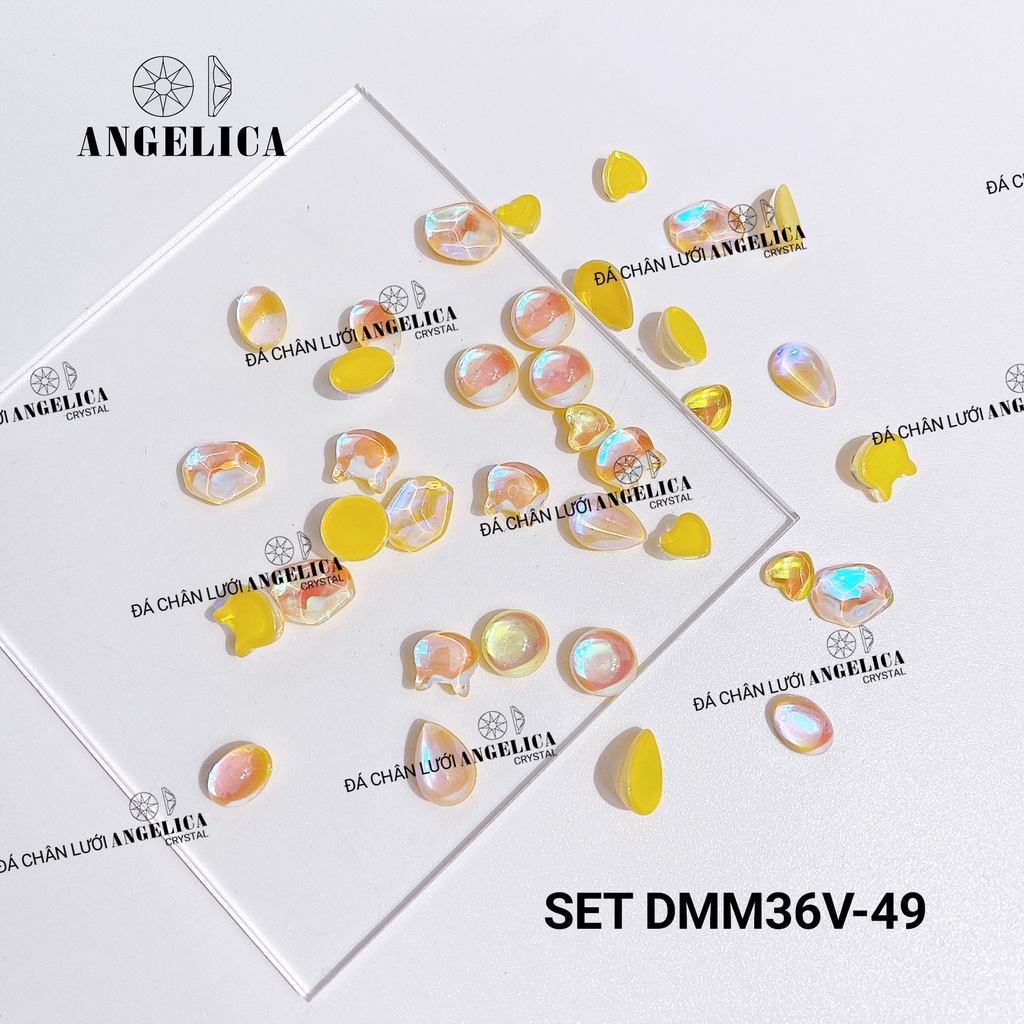 Set Mix Đá Mắt Mèo Xanh Dương Nhạt Nail Chân Vàng Trang Trí Móng ANGELICA DMM36V
