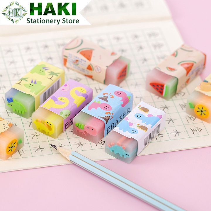 Tẩy bút chì HAKI, gôm tẩy mềm 2B hình hoa quả trong suốt có hương thơm T04