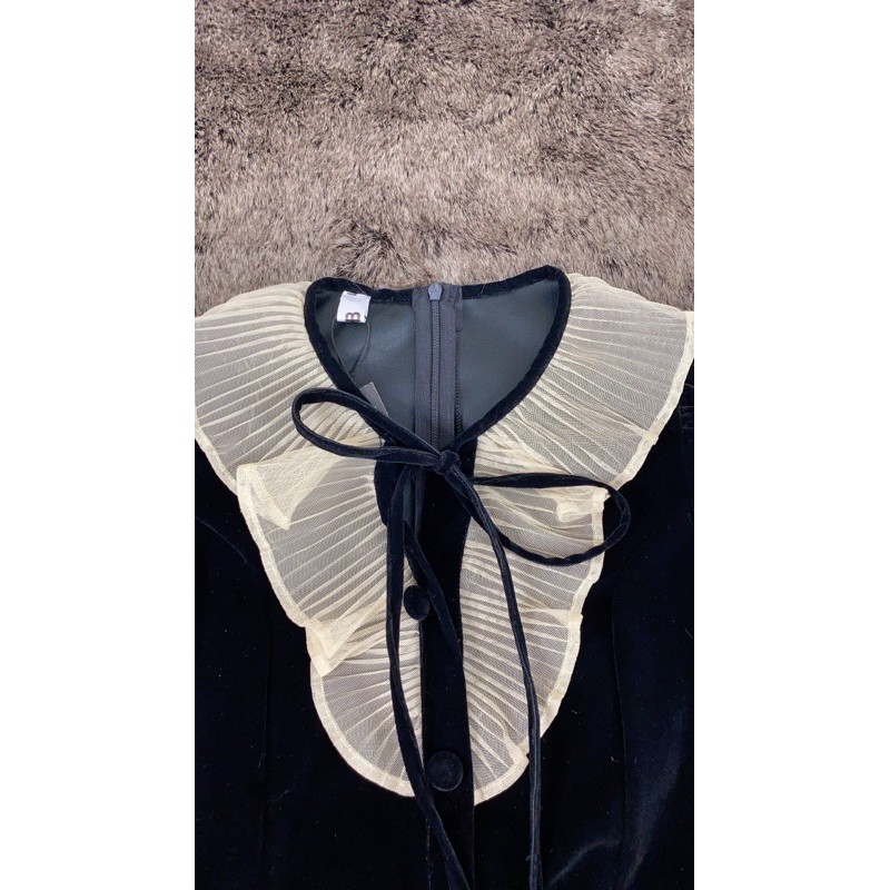 [Mã FAGREEN1505 giảm tới 30K đơn 99K] Đầm xòe nữ chất liệu nhung cổ phối dập ly, dễ thương sang trọng XUONGMAYHB | BigBuy360 - bigbuy360.vn