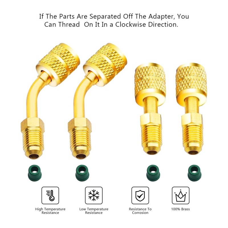 Adapter Chuyển Đổi R410A 2 Cổng Thẳng 2 Góc 5 16 inches SAE Female Sang 1 4 Inch SAE MaleF