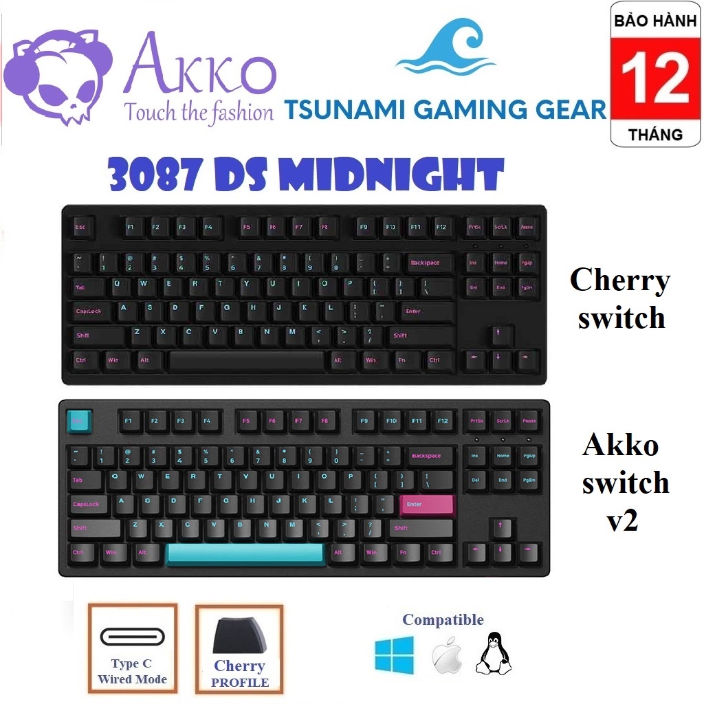 Bàn phím cơ AKKO 3087 DS Midnight (Cherry/ Akko switch v2) chính hãng