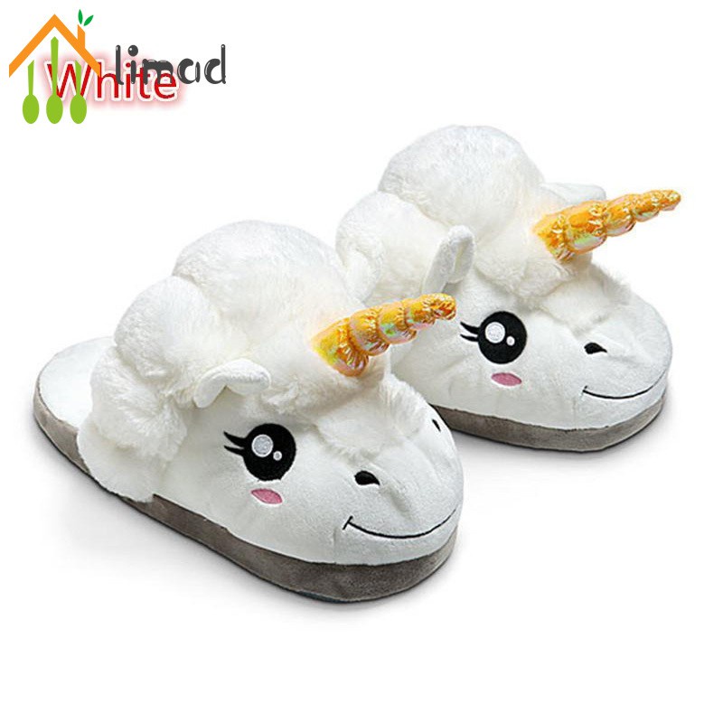 【COD】# limad Home shoe Fashion Fantasy White Unicorn Plush Cotton Slippers Slip On Adult Size