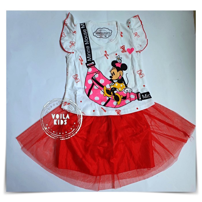 Set áo váy họa tiết chuột minnie cho bé gái từ 12-18 tháng tuổi