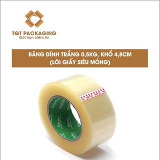 Băng keo trắng 0.5kg, khổ 4.8 (Lõi giấy siêu mỏng), Băng keo, Băng dính, Cuộn keo