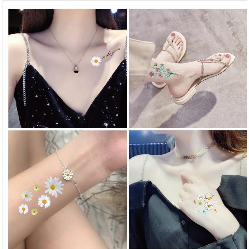 Hình xăm tatoo hoa cúc họa mi xinh đẹp hot trend. Xăm dán tatoo mini tạm thời, size &lt;10x6cm