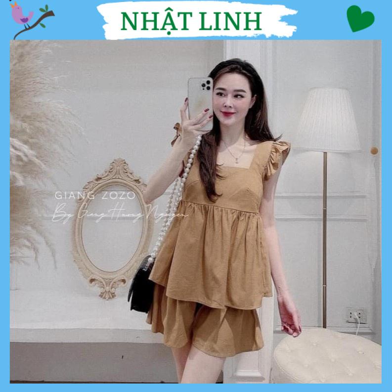 Bộ mặc nhà nữ NHẬT LINH set quần short cạp chun áo hai dây cánh tiên đũi xước form rộng mặc mùa hè - B387