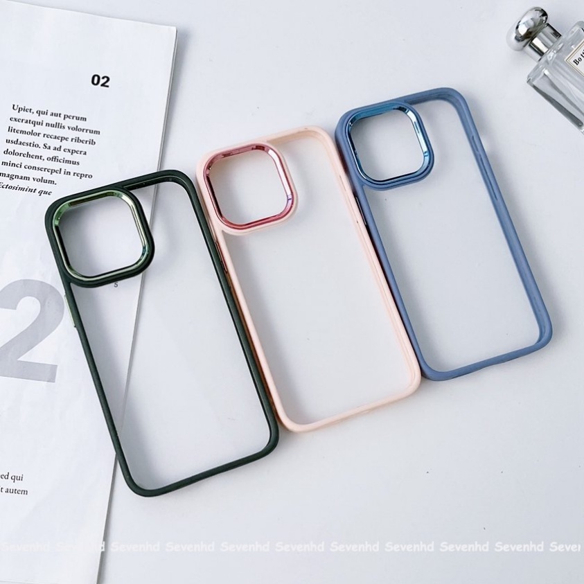 Ốp Điện Thoại Acrylic Chống Sốc Viền Mạ Màu Tím Đậm Cho iPhone 14 13 12 11 Pro Max X XR Xs Max 8 7 6 6s Plus SE 2020