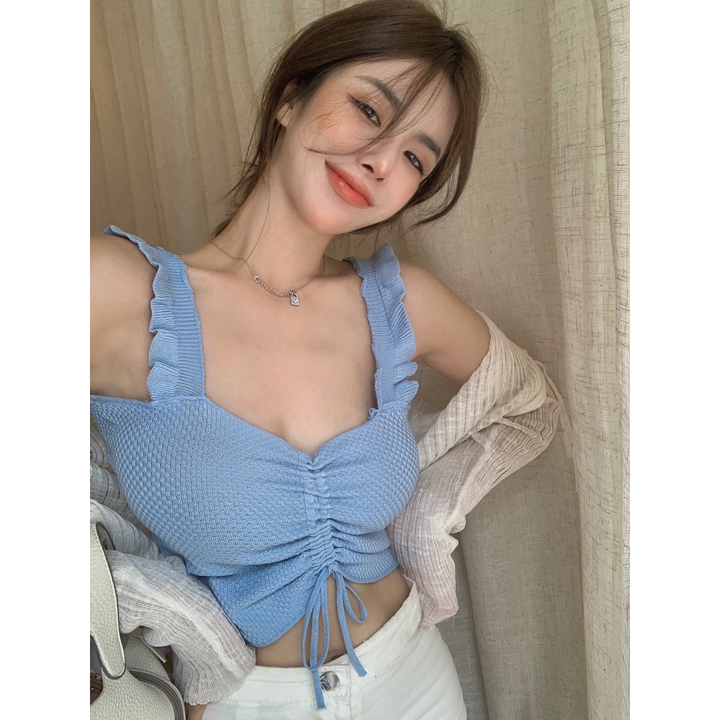 Cocory vn Áo Croptop Dệt Kim Sát Nách Cổ Chữ V 5 Màu Sắc Lựa Chọn Thời Trang Mùa Hè Quyến Rũ Cho Nữ