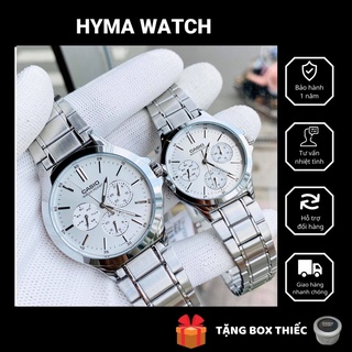 Đồng hồ nam nữ- Đồng hồ đôi dây thép Casio V300D-7UVDF Mặt trắng chống nước Bảo hành 1 năm Hyma watch
