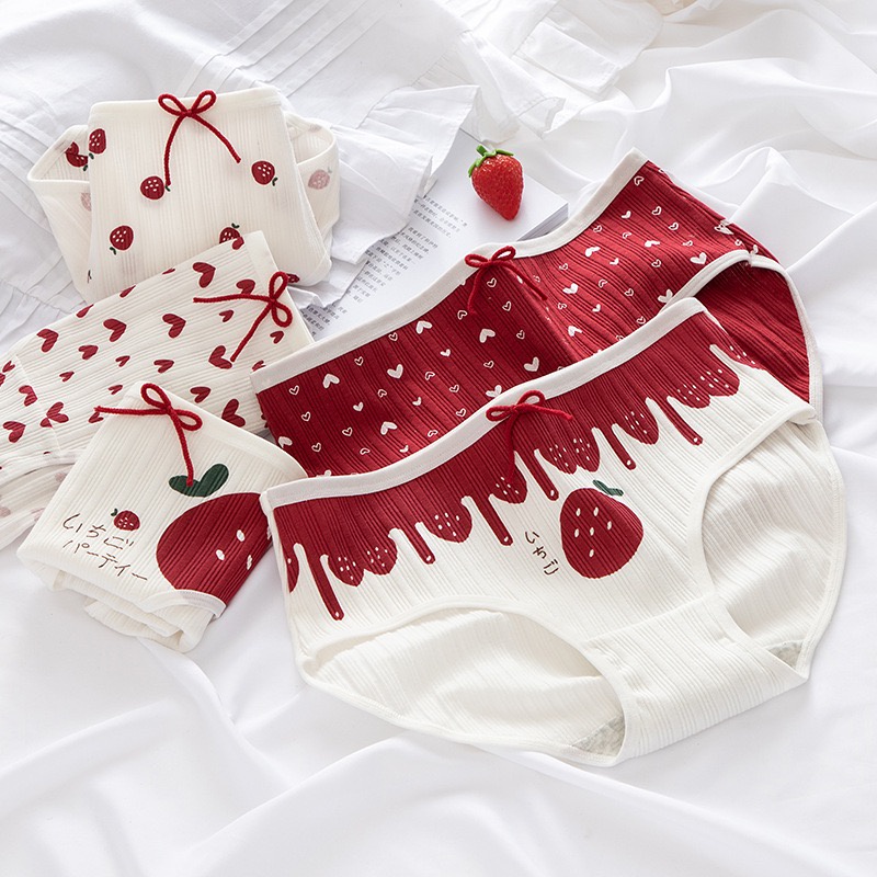 Combo 5 Quần Lót Nữ Cotton Cute Dễ Thương Hình Dâu đỏ ngọt ngào