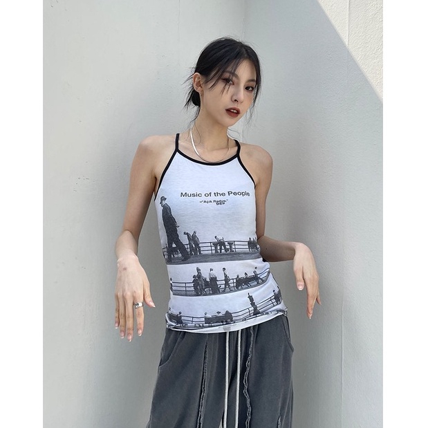 Áo Hai Dây In Họa Tiết Phong Cách Hàn Quốc Thời Trang Cho Nữ