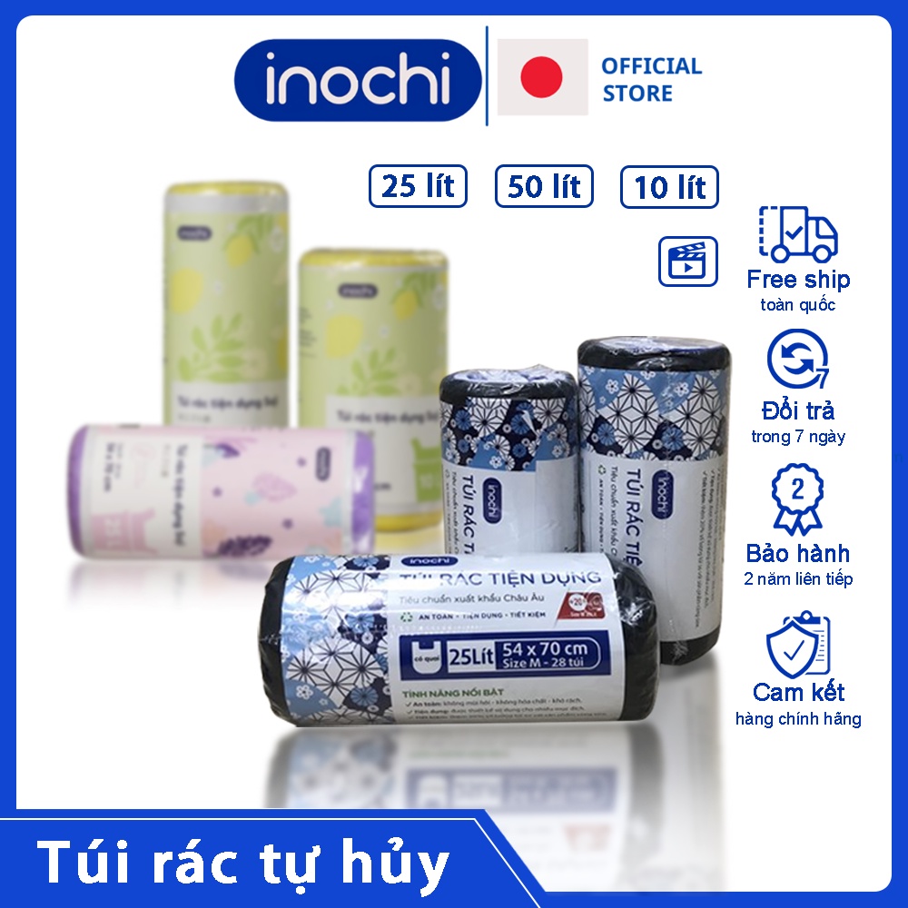 Túi rác đen tự phân hủy Inochi Có Quai Tiện Dụng 50L Dạng Cuộn Màu Đen Dài Hơn 20%