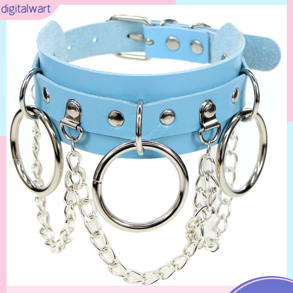 Dây chuyền choker bằng da phối vòng và dây xích tua rua phong cách punk thời trang cá tính cho nữ