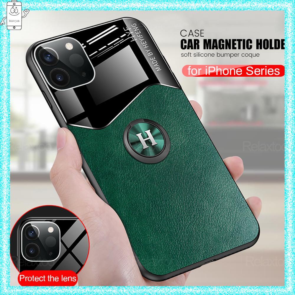 Ốp điện thoại dẻo silicon bọc da có giá đỡ vòng nhẫn nam châm gắn xe hơi chống sốc cho IPhone 12 Pro 12 Max 12 Mini 11