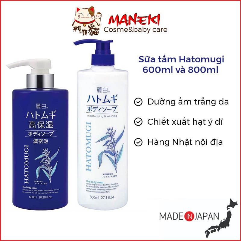 Sữa tắm trắng da Hatomugi 800ml sữa tắm cấp ẩm dưỡng trắng da hạt ý dĩ-MANEKI