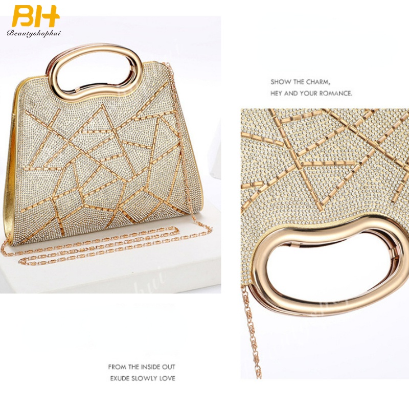 Túi Xách Da PU Đính Đá Lấp Lánh Phong Cách Âu Mỹ Cho Nữ