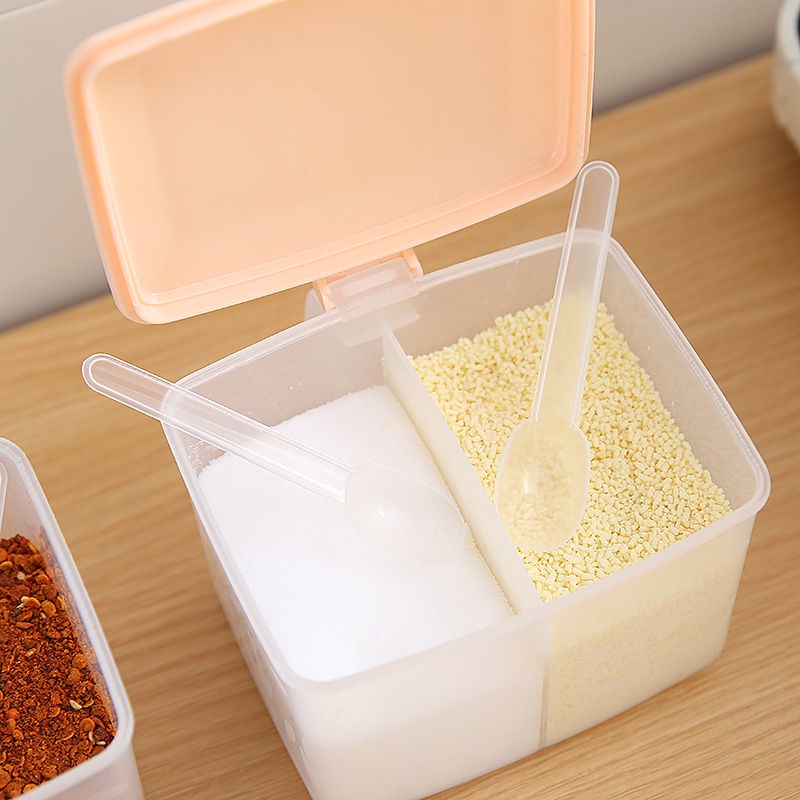 ☫☃Hộp đựng gia vị đa chức năng ngăn cách hộp gia vị nhựa trong suốt hộp đựng đồ dùng nhà bếp gia dụng hộp đựng muối shak