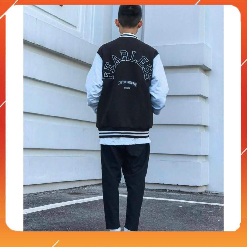 Áo Khoác Dù VARSITY JACKET F Đen Trắng thiết kế tinh tế cho phái đẹp thời trang kmg