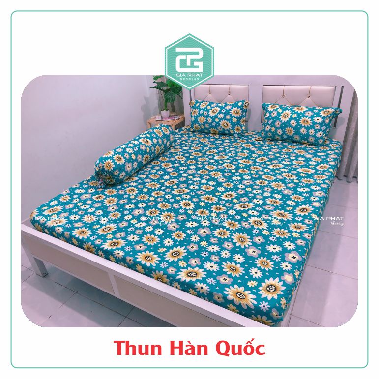 Bộ Ga Gối Thun Lạnh Hàn Quốc {4 Món} họa tiết Cúc Lớn( 1 ga bọc + 2 vỏ gối nằm + 1 vỏ gối ôm )